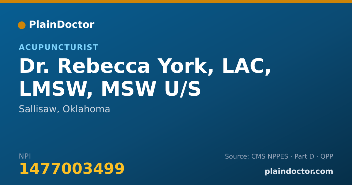 Shareable card for Rebecca York, LAC, LMSW, MSW U/S - Acupuncturist, Sallisaw, OK
