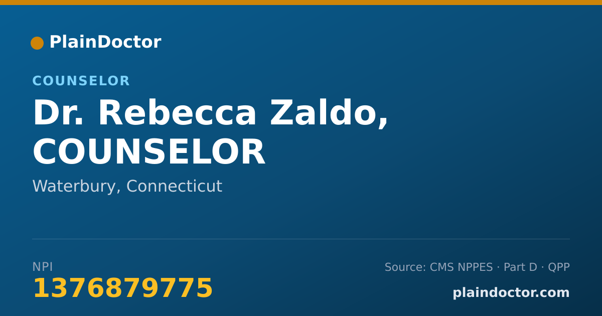 Shareable card for Rebecca Zaldo, COUNSELOR - Counselor, Waterbury, CT