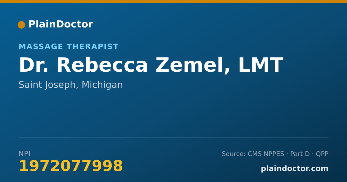 Shareable card for Rebecca Zemel, LMT - Massage Therapist, Saint Joseph, MI