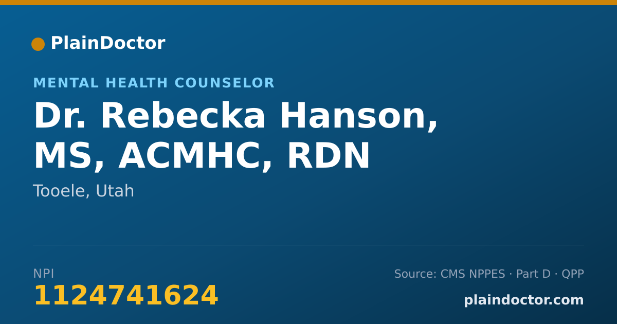 Shareable card for Rebecka Hanson, MS, ACMHC, RDN - Mental Health Counselor, Tooele, UT