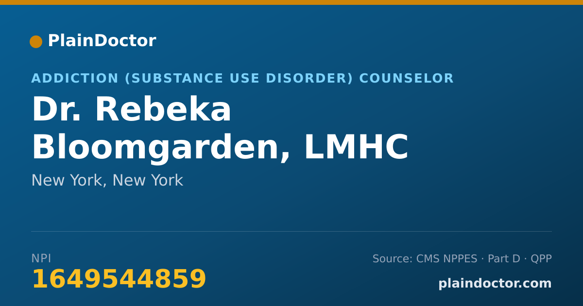 Shareable card for Rebeka Bloomgarden, LMHC - Addiction (Substance Use Disorder) Counselor, New York, NY