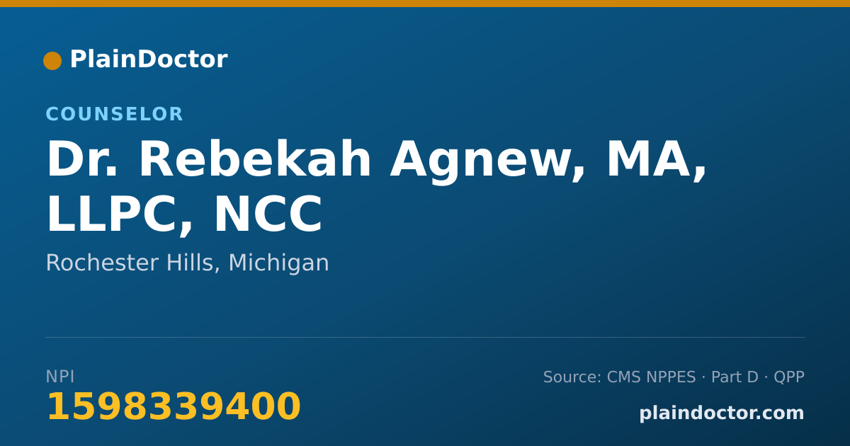 Shareable card for Rebekah Agnew, MA, LLPC, NCC - Counselor, Rochester Hills, MI