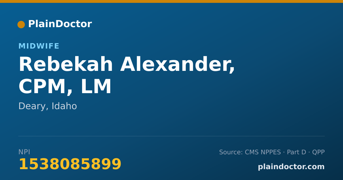 Shareable card for Rebekah Alexander, CPM, LM - Midwife, Deary, ID