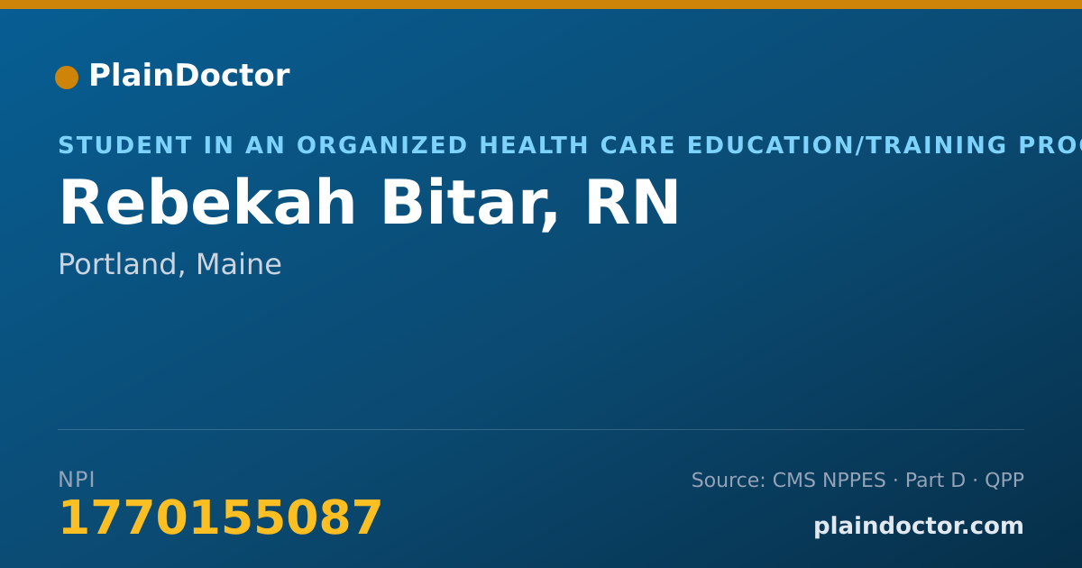Shareable card for Rebekah Bitar, RN - Student in an Organized Health Care Education/Training Program, Portland, ME