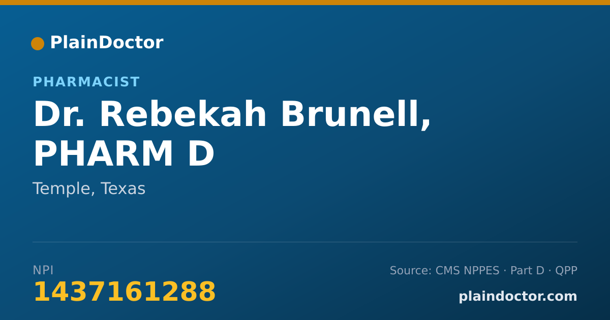 Shareable card for Rebekah Brunell, PHARM D - Pharmacist, Temple, TX