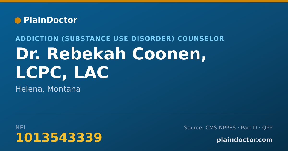Shareable card for Rebekah Coonen, LCPC, LAC - Addiction (Substance Use Disorder) Counselor, Helena, MT