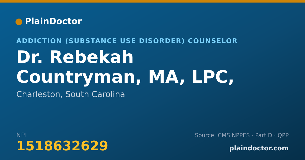 Shareable card for Rebekah Countryman, MA, LPC, LAC, AADC - Addiction (Substance Use Disorder) Counselor, Charleston, SC