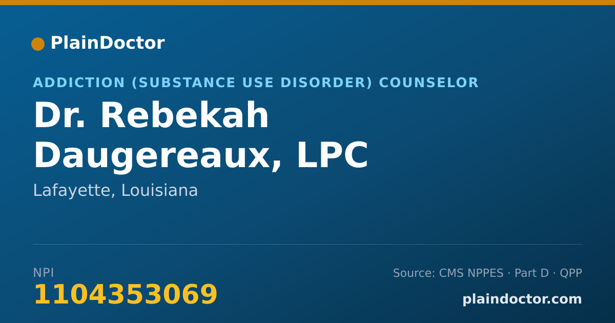 Shareable card for Rebekah Daugereaux, LPC - Addiction (Substance Use Disorder) Counselor, Lafayette, LA
