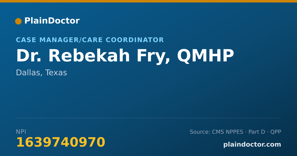 Shareable card for Rebekah Fry, QMHP - Case Manager/Care Coordinator, Dallas, TX