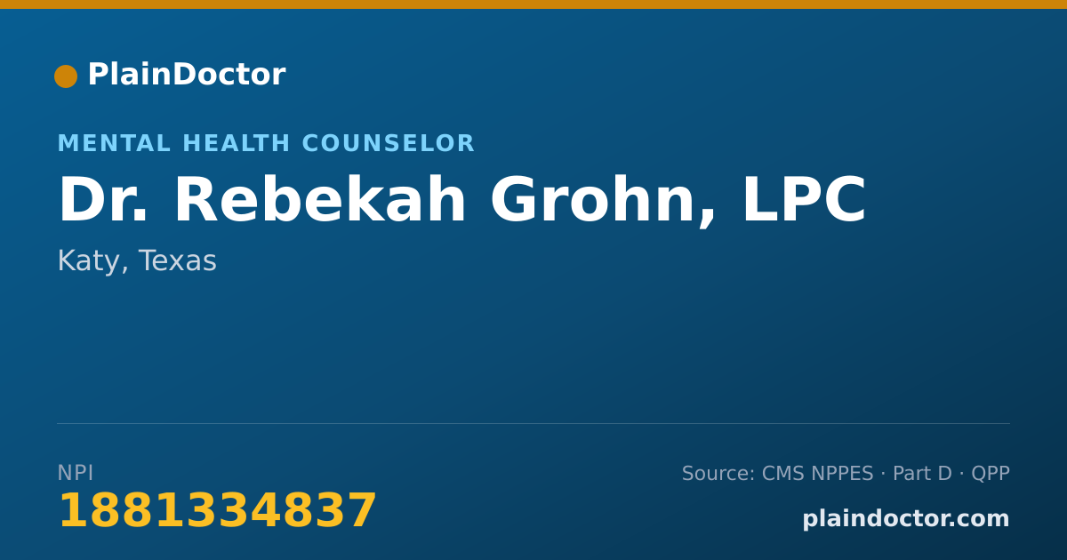 Shareable card for Rebekah Grohn, LPC - Mental Health Counselor, Katy, TX