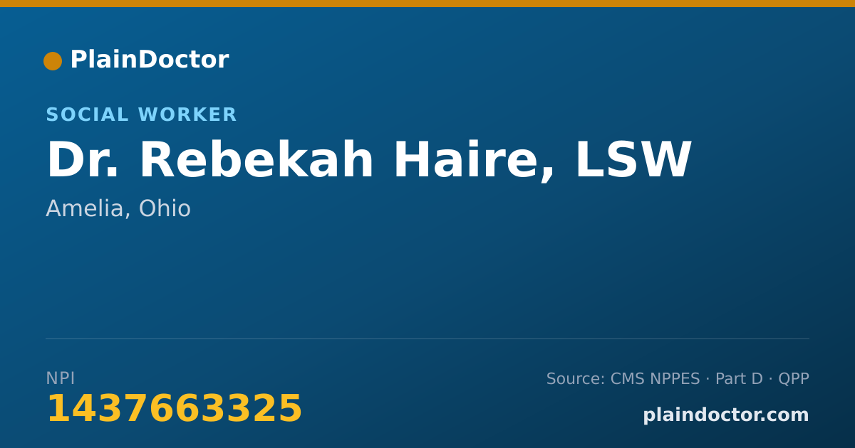Shareable card for Rebekah Haire, LSW - Social Worker, Amelia, OH