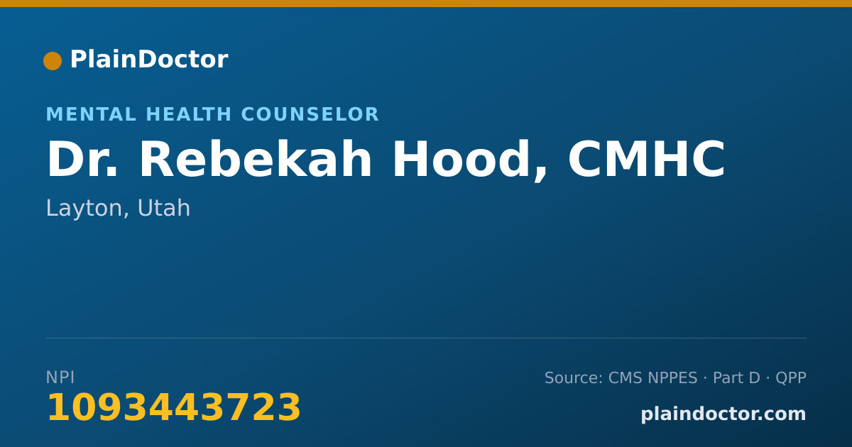 Shareable card for Rebekah Hood, CMHC - Mental Health Counselor, Layton, UT