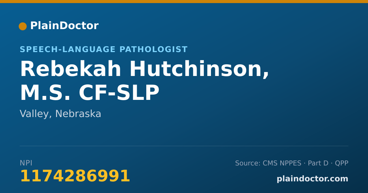 Shareable card for Rebekah Hutchinson, M.S. CF-SLP - Speech-Language Pathologist, Valley, NE