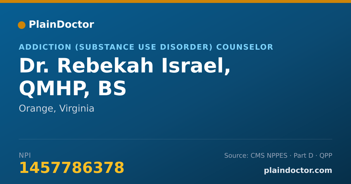 Shareable card for Rebekah Israel, QMHP, BS - Addiction (Substance Use Disorder) Counselor, Orange, VA