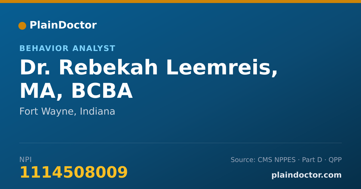Shareable card for Rebekah Leemreis, MA, BCBA - Behavior Analyst, Fort Wayne, IN
