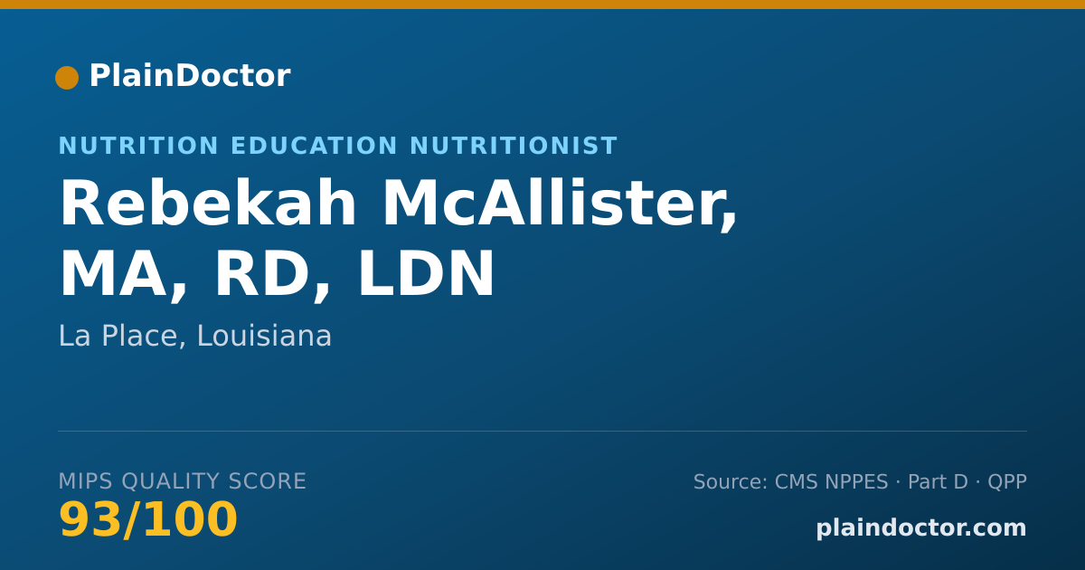 Shareable card for Rebekah McAllister, MA, RD, LDN - Nutrition Education Nutritionist, La Place, LA
