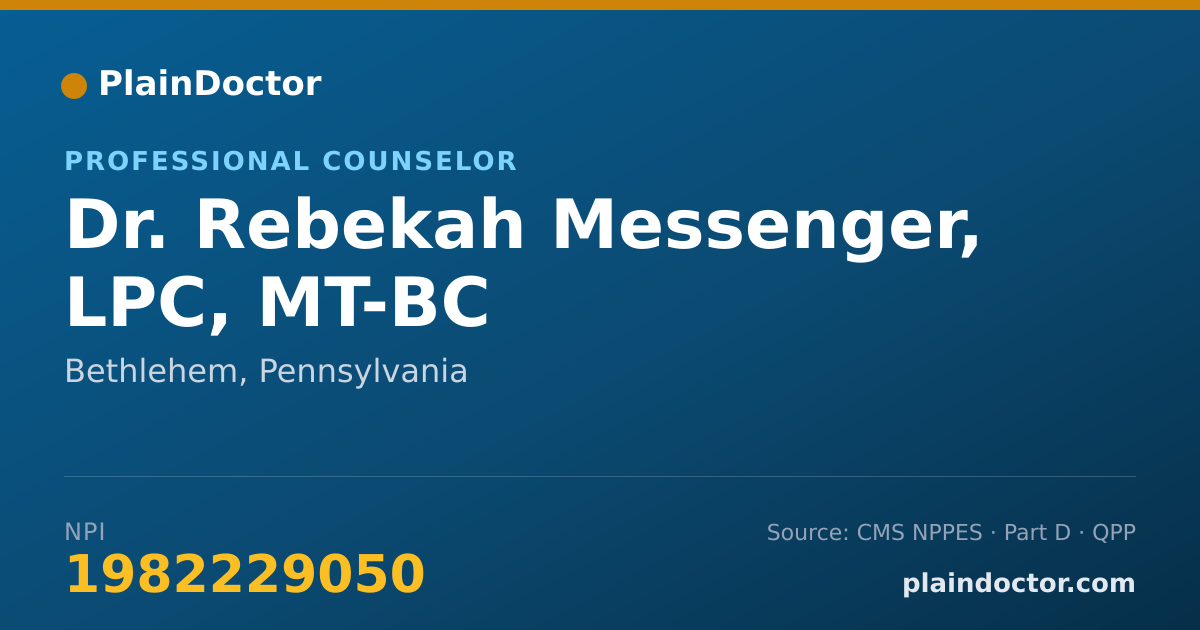 Shareable card for Rebekah Messenger, LPC, MT-BC - Professional Counselor, Bethlehem, PA