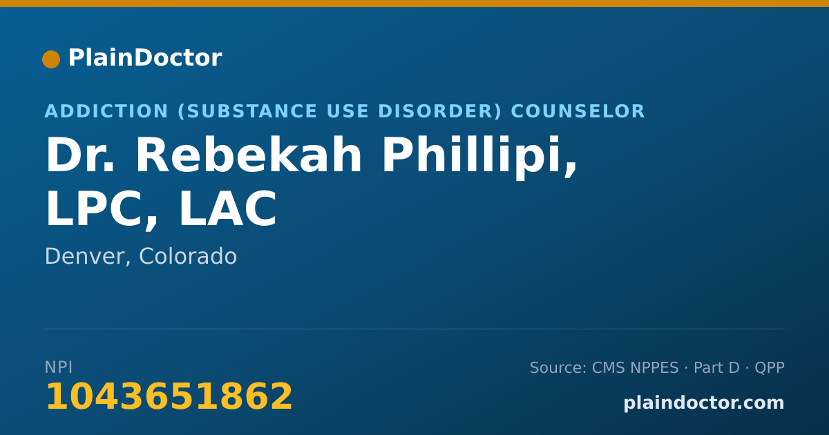Shareable card for Rebekah Phillipi, LPC, LAC - Addiction (Substance Use Disorder) Counselor, Denver, CO