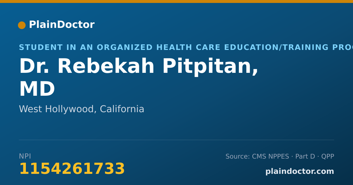 Shareable card for Rebekah Pitpitan, MD - Student in an Organized Health Care Education/Training Program, West Hollywood, CA