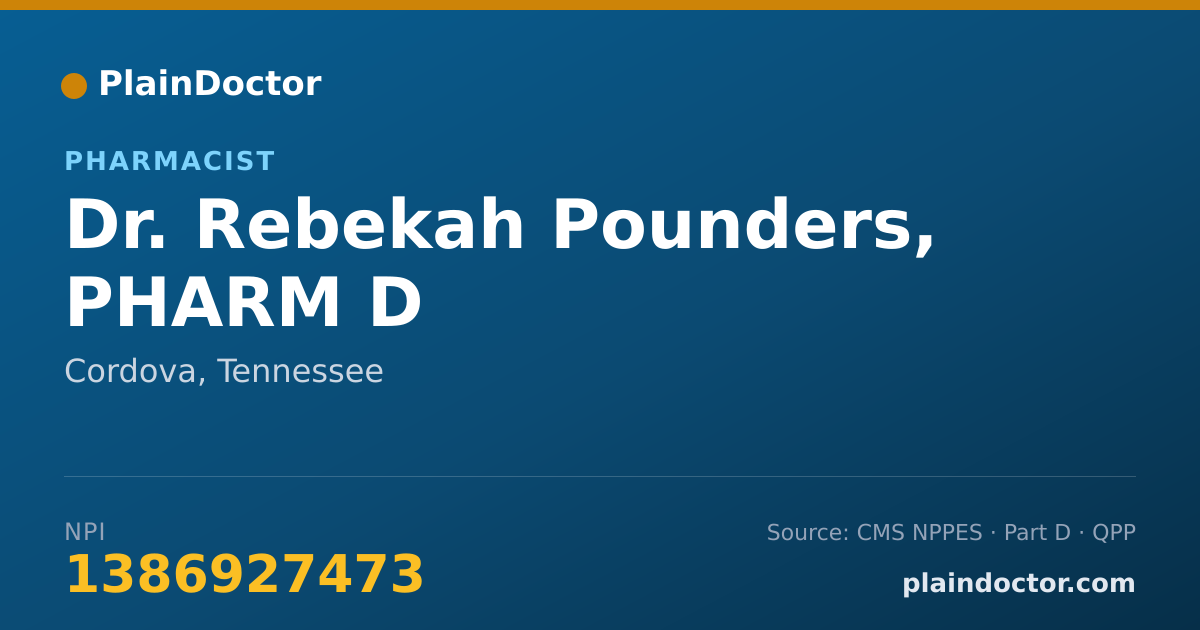 Shareable card for Rebekah Pounders, PHARM D - Pharmacist, Cordova, TN