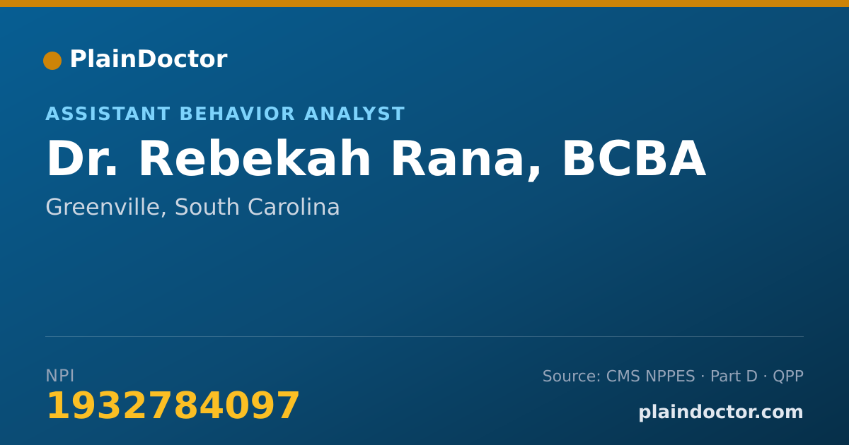 Shareable card for Rebekah Rana, BCBA - Assistant Behavior Analyst, Greenville, SC