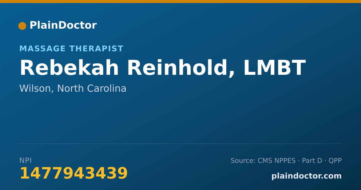 Shareable card for Rebekah Reinhold, LMBT - Massage Therapist, Wilson, NC