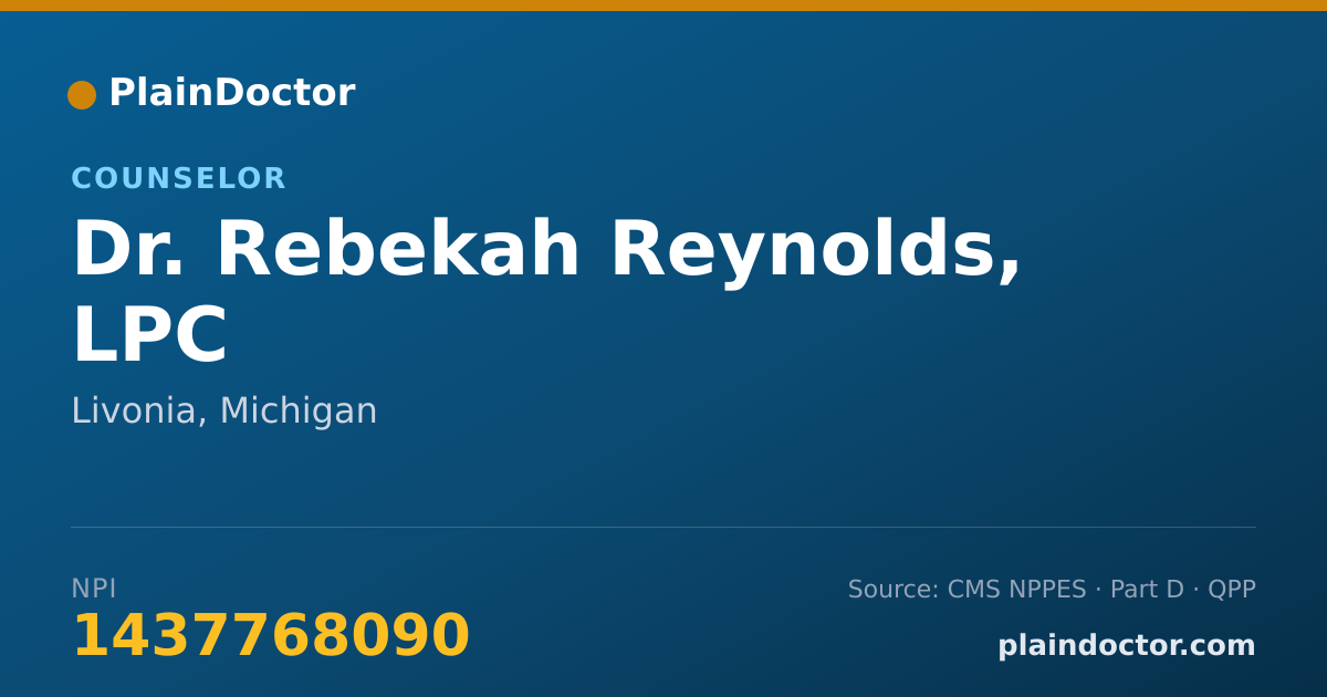 Shareable card for Rebekah Reynolds, LPC - Counselor, Livonia, MI