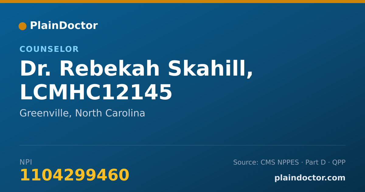 Shareable card for Rebekah Skahill, LCMHC12145 - Counselor, Greenville, NC