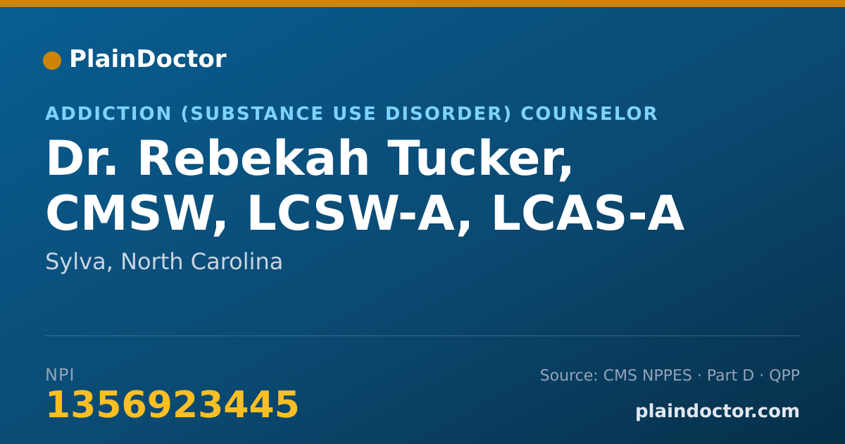 Shareable card for Rebekah Tucker, CMSW, LCSW-A, LCAS-A - Addiction (Substance Use Disorder) Counselor, Sylva, NC