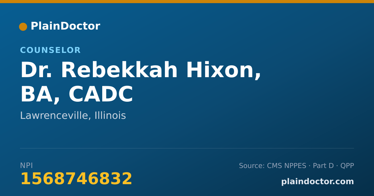Shareable card for Rebekkah Hixon, BA, CADC - Counselor, Lawrenceville, IL