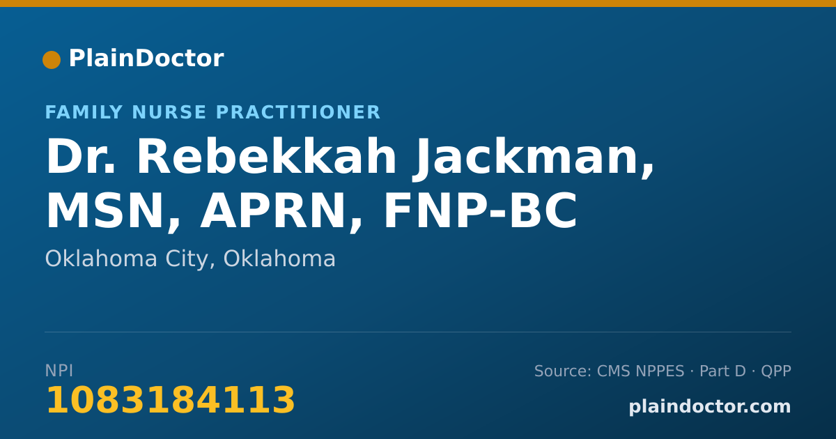 Shareable card for Rebekkah Jackman, MSN, APRN, FNP-BC - Family Nurse Practitioner, Oklahoma City, OK