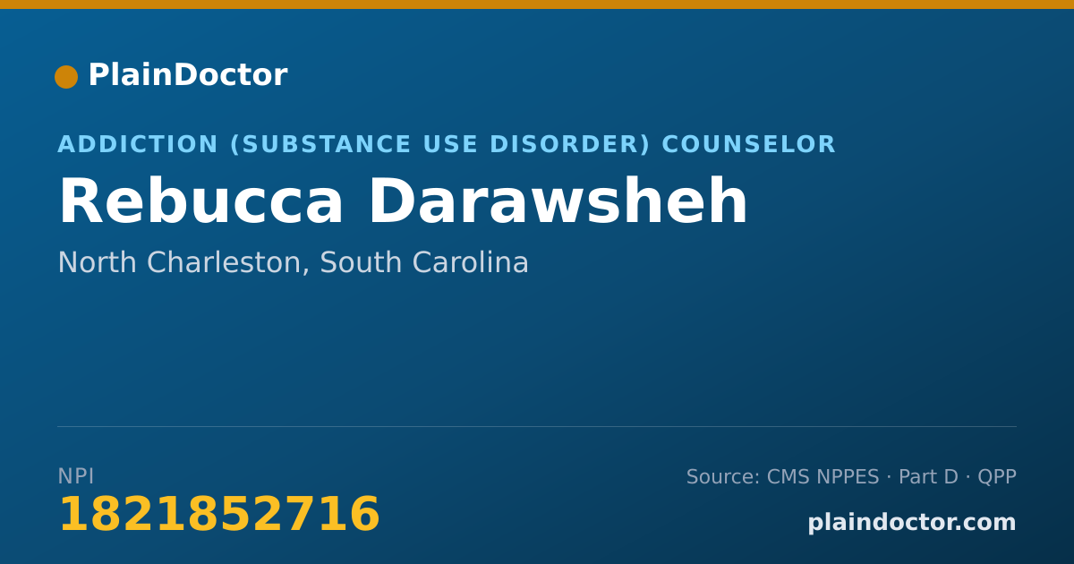 Shareable card for Rebucca Darawsheh - Addiction (Substance Use Disorder) Counselor, North Charleston, SC