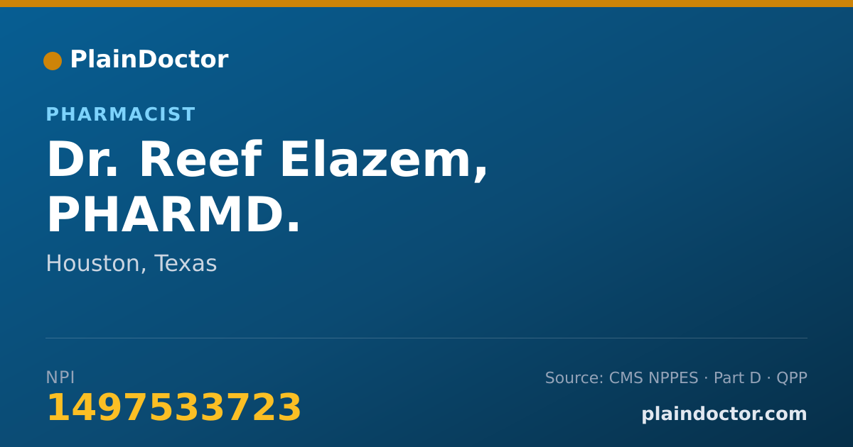 Shareable card for Reef Elazem, PHARMD. - Pharmacist, Houston, TX