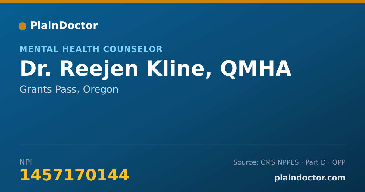 Shareable card for Reejen Kline, QMHA - Mental Health Counselor, Grants Pass, OR