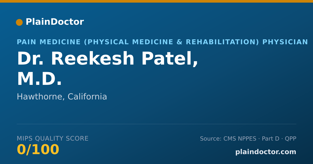 Shareable card for Reekesh Patel, M.D. - Pain Medicine (Physical Medicine & Rehabilitation) Physician, Hawthorne, CA