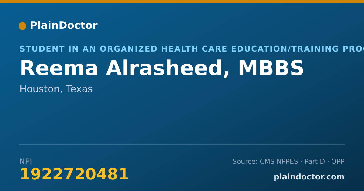 Shareable card for Reema Alrasheed, MBBS - Vascular & Interventional Radiology Physician, Houston, TX