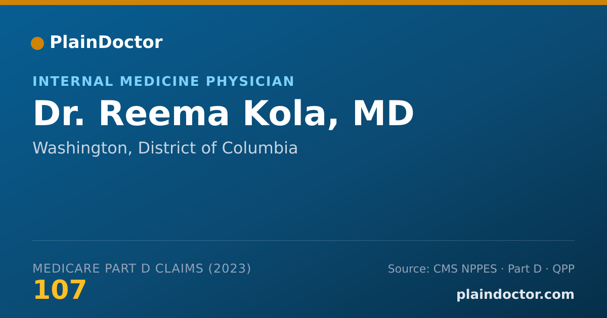 Shareable card for Reema Kola, MD - Internal Medicine Physician, Washington, DC