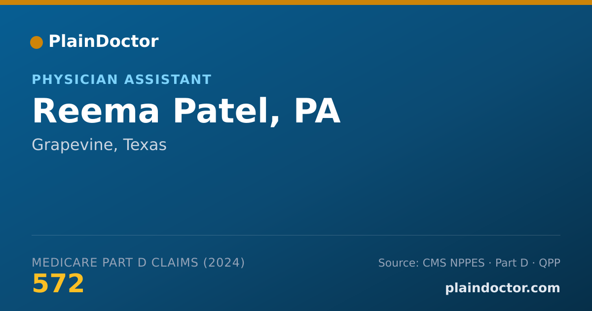Shareable card for Reema Patel, PA - Physician Assistant, Grapevine, TX
