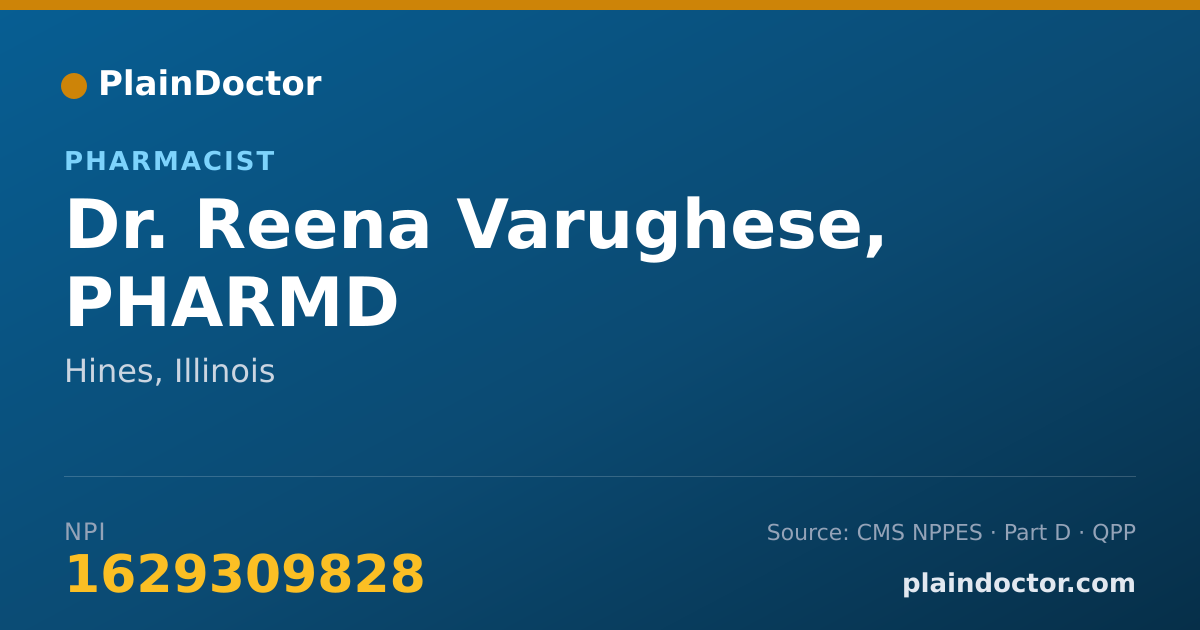 Shareable card for Reena Varughese, PHARMD - Pharmacist, Hines, IL