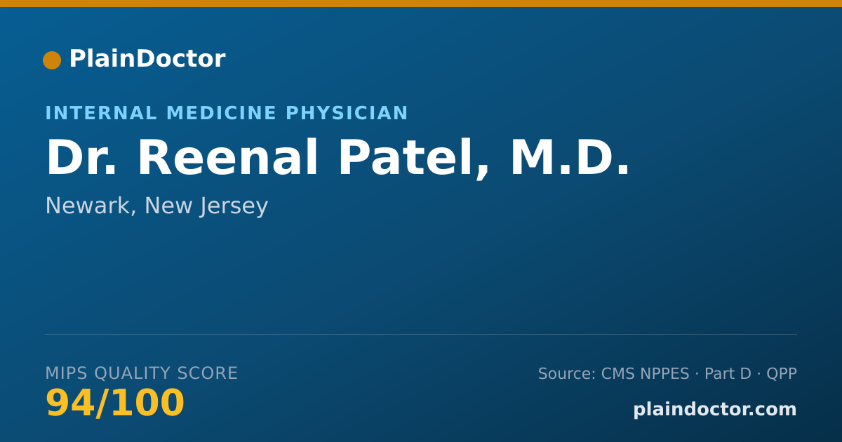 Shareable card for Reenal Patel, M.D. - Internal Medicine Physician, Newark, NJ