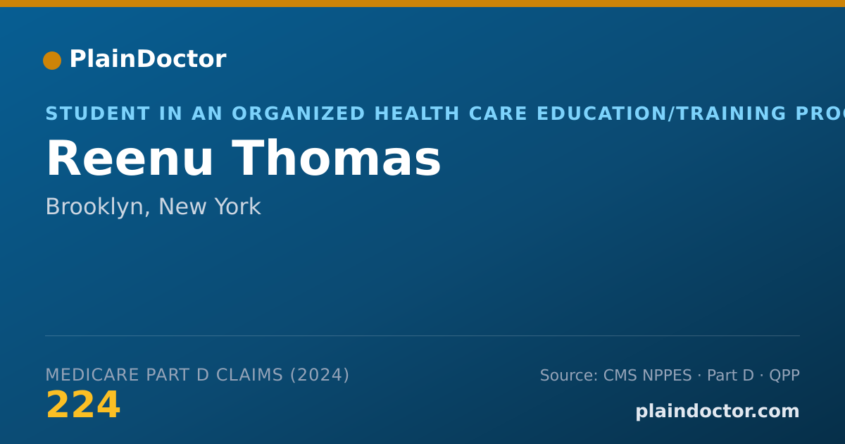 Shareable card for Reenu Thomas - Student in an Organized Health Care Education/Training Program, Brooklyn, NY