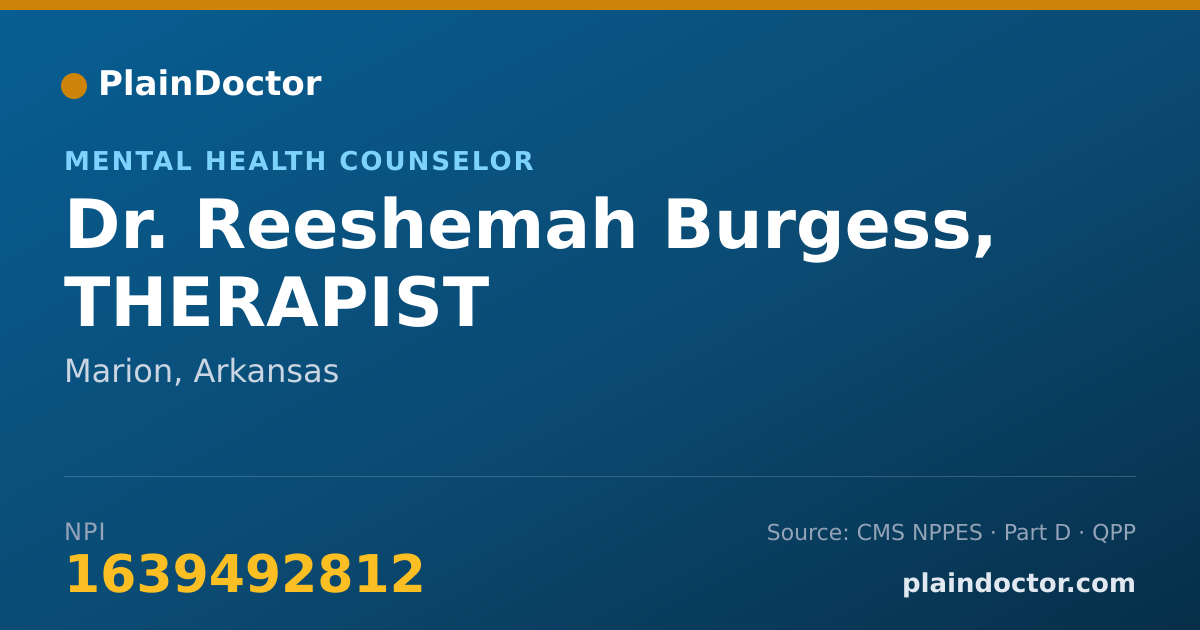 Shareable card for Reeshemah Burgess, THERAPIST - Mental Health Counselor, Marion, AR