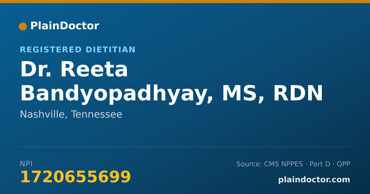 Shareable card for Reeta Bandyopadhyay, MS, RDN - Registered Dietitian, Nashville, TN