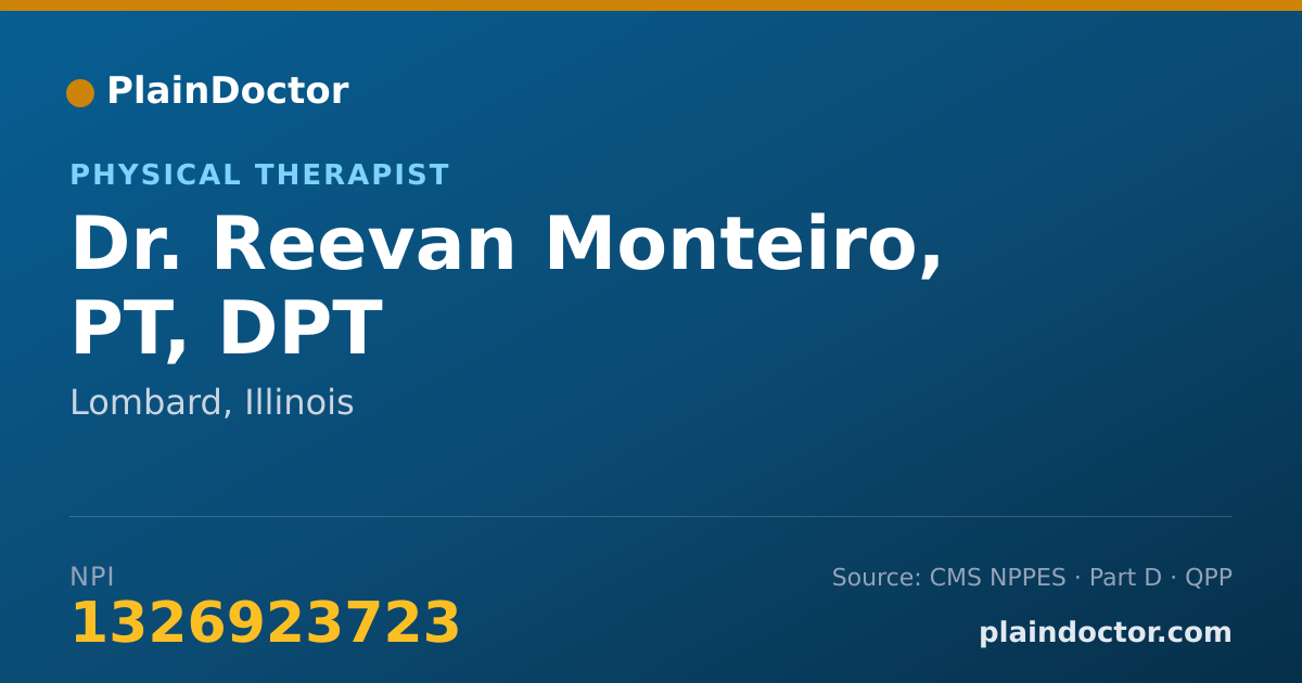 Shareable card for Reevan Monteiro, PT, DPT - Physical Therapist, Lombard, IL