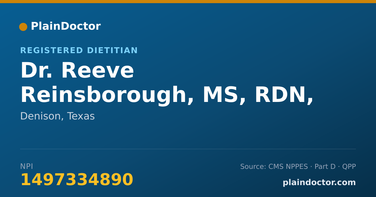 Shareable card for Reeve Reinsborough, MS, RDN, LDN - Registered Dietitian, Denison, TX