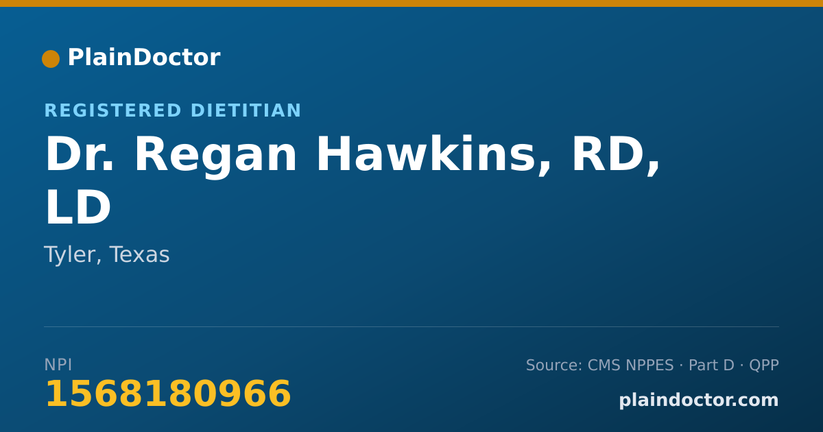 Shareable card for Regan Hawkins, RD, LD - Registered Dietitian, Tyler, TX