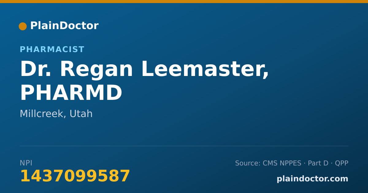 Shareable card for Regan Leemaster, PHARMD - Pharmacist, Millcreek, UT