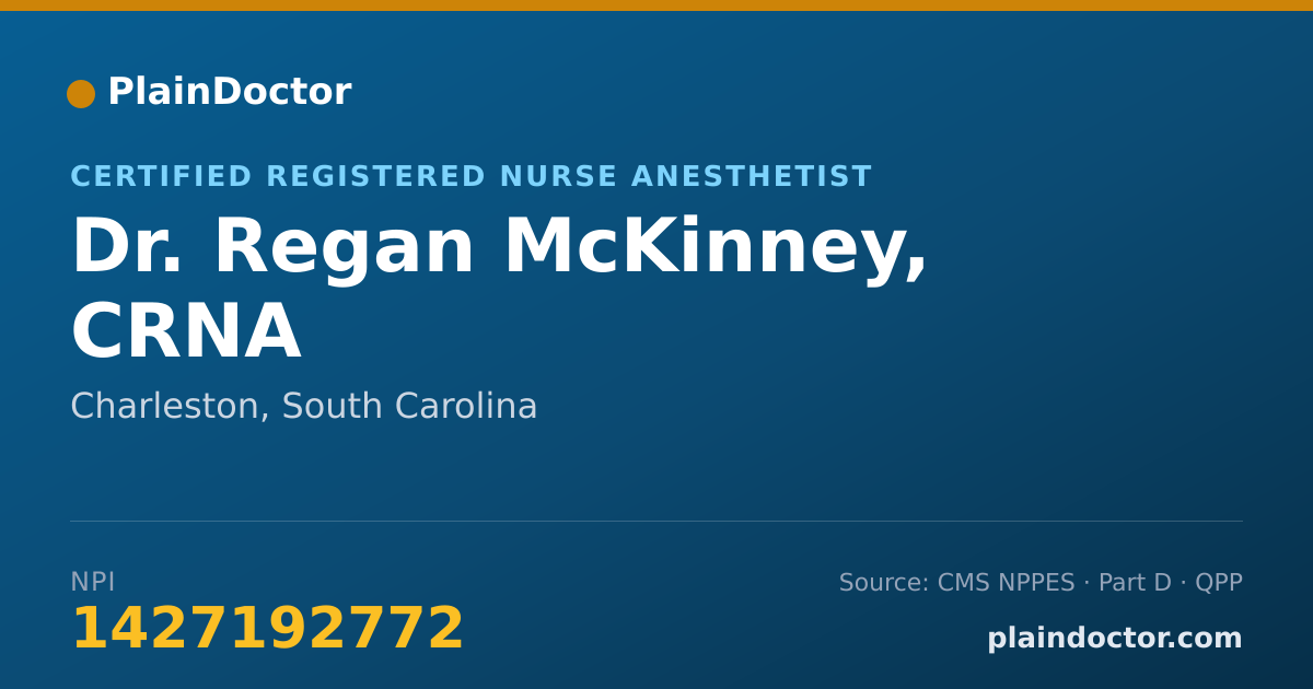Shareable card for Regan McKinney, CRNA - Certified Registered Nurse Anesthetist, Charleston, SC