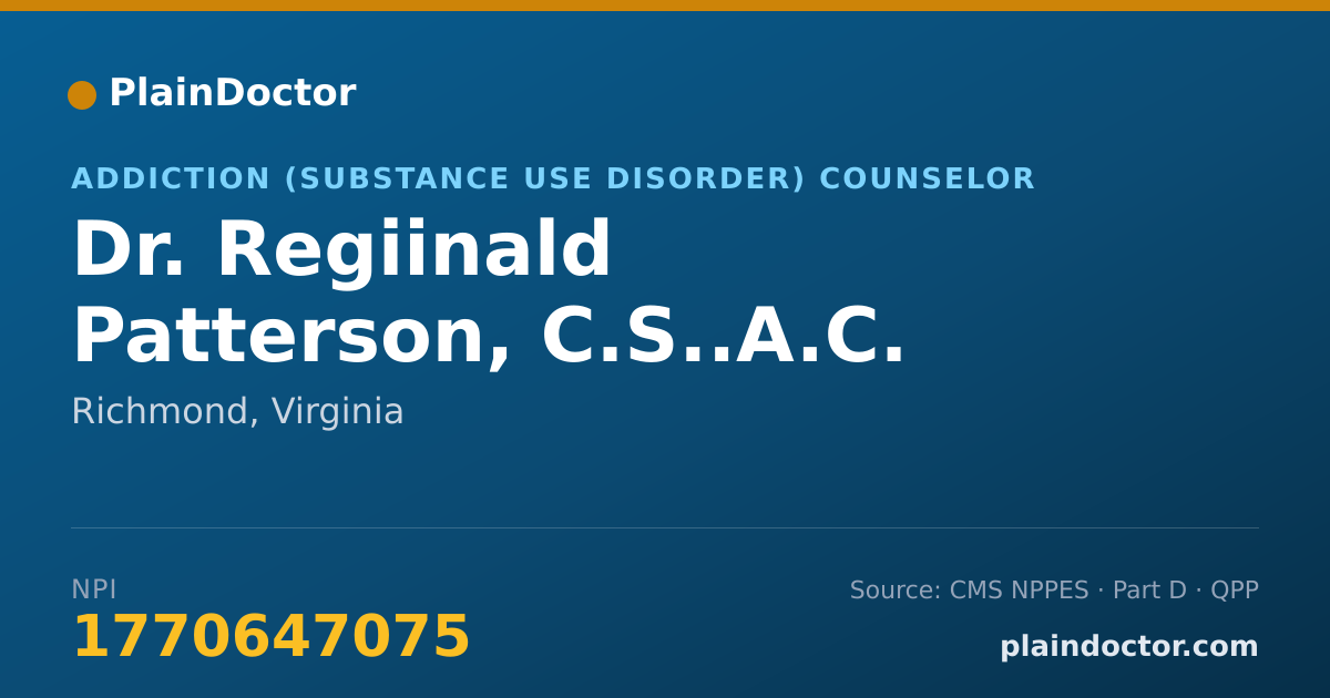 Shareable card for Regiinald Patterson, C.S..A.C. - Addiction (Substance Use Disorder) Counselor, Richmond, VA