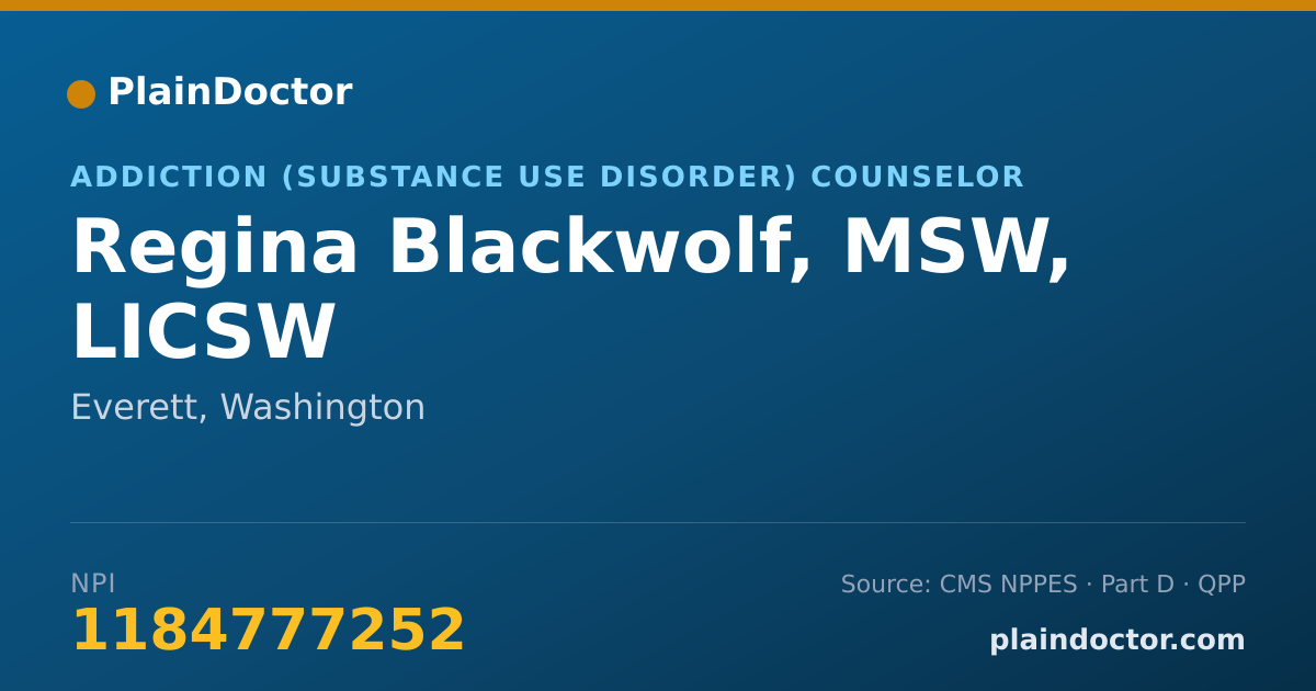 Shareable card for Regina Blackwolf, MSW, LICSW - Addiction (Substance Use Disorder) Counselor, Everett, WA